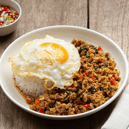 Stir fried Thai basil with minced chicken